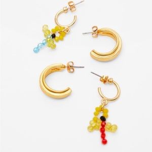 Zara Earrings Set of Two Hoops & Beads New